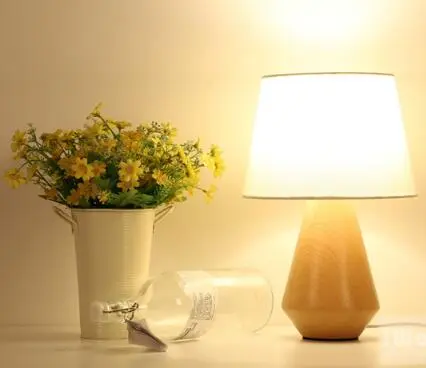 Fabric E27 Wooden Bedside Table Lamp