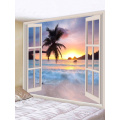 Tapisserie Wandteppich Wandbehang Windows Beach Sea Ocean Serie Tapisserie Tropical Style Sunrise Coconut Tree Tapisserie für Bett