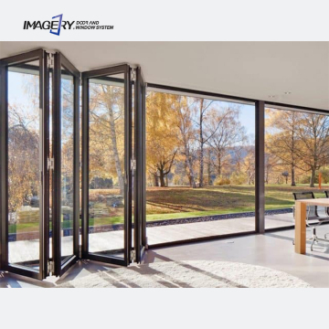 China Affordable Interior Glass Doors - 4 Panel Accordion Bi-Fold with Aluminum Frame and Mosquito Net
