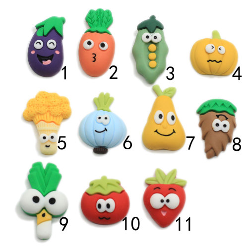 Multi Resin Design Flatback Vegetables Beads Cartoon Carrot Eggplant Cabochon Craft Kids Pendant Jewelry Ornament Accessories