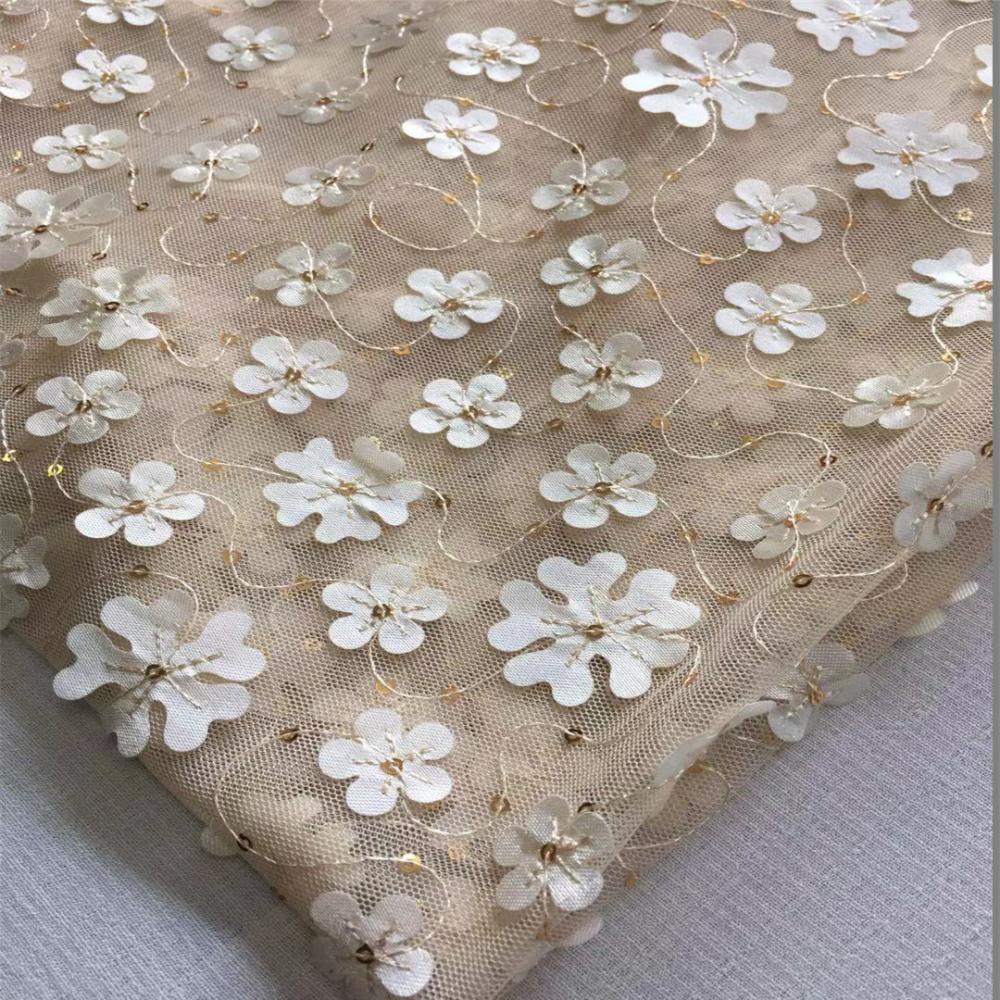 Tulle Mesh Laser Embroidery Fabric with Sequins