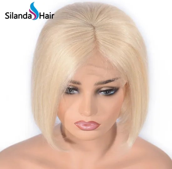 #613 Blonde Short Bob Straight Brazilian Remy Human Hair Lace Front Wigs 8 Inch