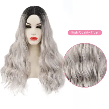 Wholesale  Ombre Silver Gray Wigs for Women Synthetic Black  Brown Green Long Wavy Wigs Natural Looking Wigs For Daily Party