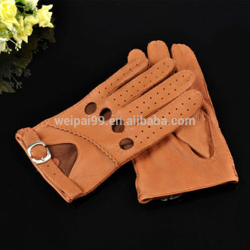 New design male hand sewing breathable driving gloves light brown deerskin leather gloves