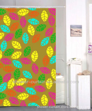polyester leaf printd shower curtain