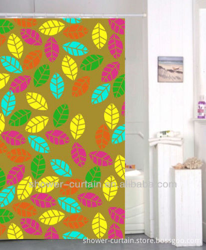 polyester leaf printd shower curtain