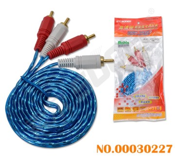 Suoer laagste prijs 2 RCA tot 2 RCA mannelijke naar mannelijke AV-kabel met gouden plug (AV-204G-1.8m-Gold-Blue-Red Packing)