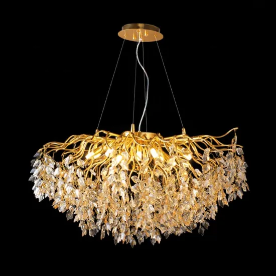 Modern Dining Room Chandelier: Long, Round Branch Design with Crystal and LED Lights for French Luxury Atmosphere
