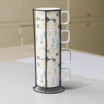 LEXI Ceramic Mug Set of 4 - Customized Color Coffee Espresso Cups with Shelf