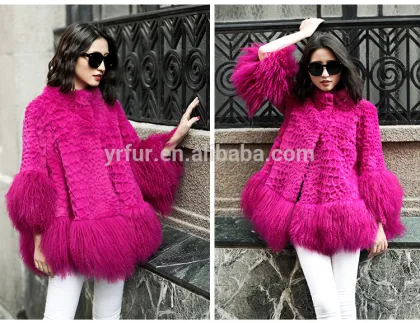 YR117 Korean Style Real Rabbit and Mongolia A Shape Sheared Fur Jacket