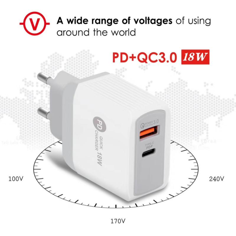 New PD 18W Type-C Micro USB Charger Plug Fully Compatible QC3.0 Fast Charging Smart Phones Charger for IOS Android Xiaomi iPhone