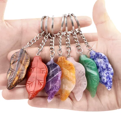 Red Jasper Handmade Craved Leaf Pendant keychain Accessories