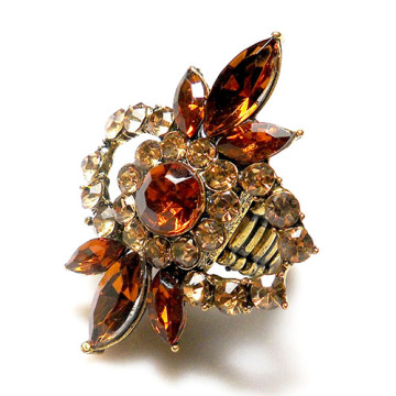 Grosir bunga vintage antik paduan kristal emas cincin peregangan untuk wanita, fashion perhiasan