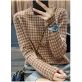 Half Turtleneck Simple Colorblock Houndstooth Sweatshirt