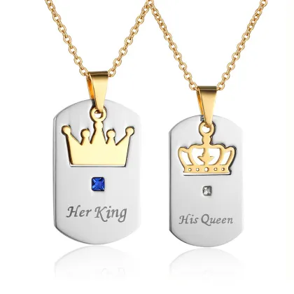 Stainless Steel 'Her King, His Queen' Crown Couple Necklaces: Hot Selling Jewelry for Lovers