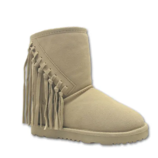 Childrens Tan Winter Half Boots with Fringes