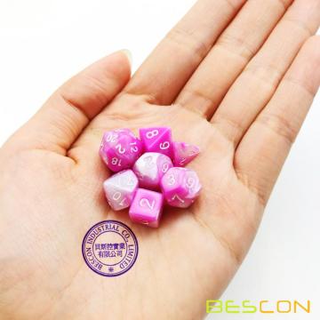 Bescon Mini Gemini Two Tone Polyhedral RPG Dice Set 10MM, Small Mini RPG Role Playing Game Dice Set D4-D20 in Tube, Pink Blossom