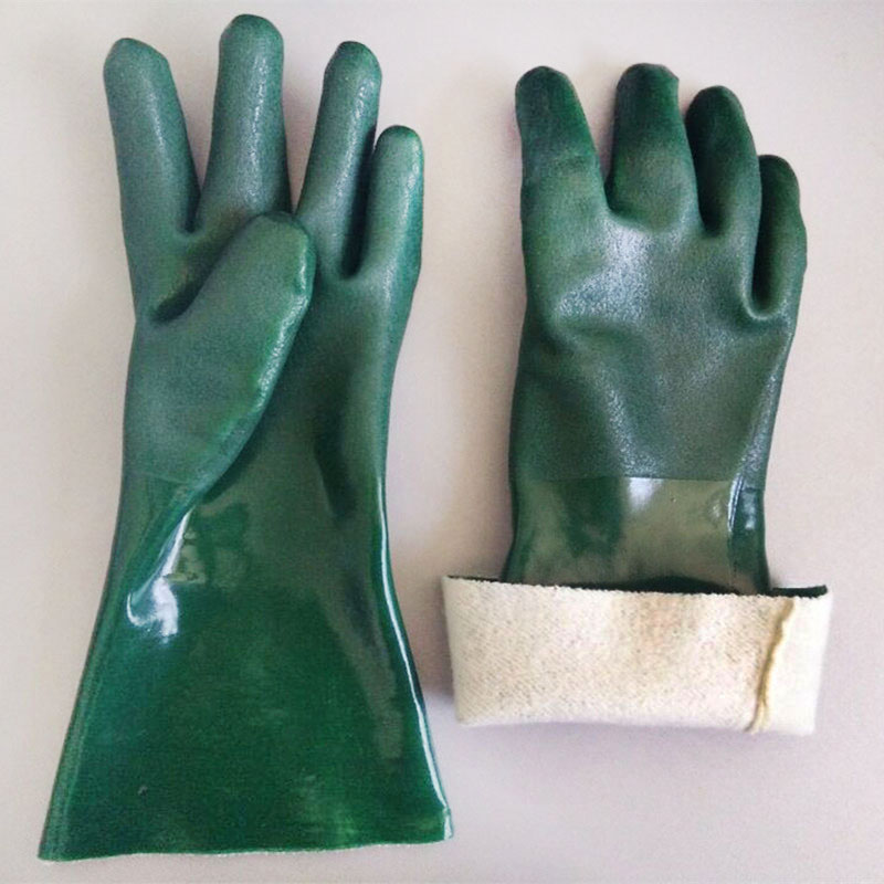 Зеленый ПВХ с покрытием защитная резина ручная перчатка