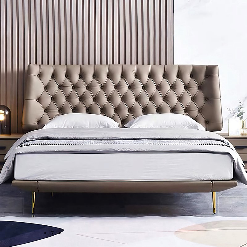 Cama de cuero minimalista italiano