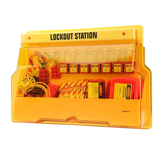 Wall-Mounted Dustproof Safety Lock-Out Tag-Out Station with 8 Clips and 1 Compartment