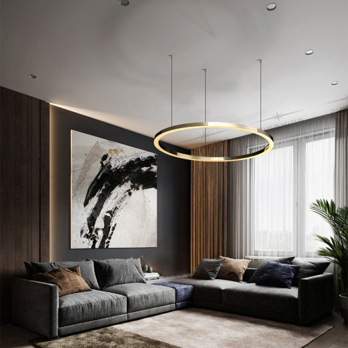 Lustre de sala de estar circular de ouro simples de estilo artesanal
