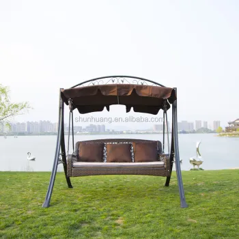 Hot Selling 3-Seater Metal Rattan Swing Chair with Canopy for Adults