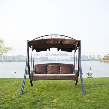Hot Selling 3-Seater Metal Rattan Swing Chair with Canopy for Adults