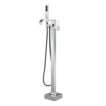Black Floor Mount Brass Single Handle Bathroom Faucet with Hand Shower for Filler Freestanding Bathtubs