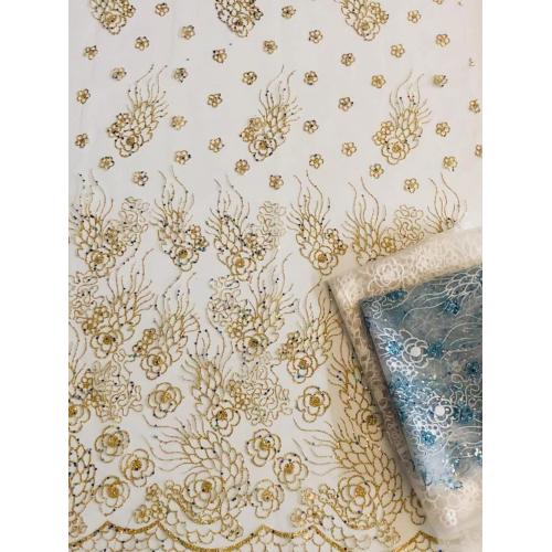 White 3D Beads Lace Fabric 2022 High Quality Mesh Embroidery Applique 3D Flower Tulle Lace Fabrics For Bridal