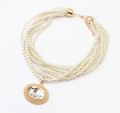Temperamento doce multi-camada branco pérola safira pedras preciosas pingente colar Coreia feminino pendente da forma oval frisada jóias