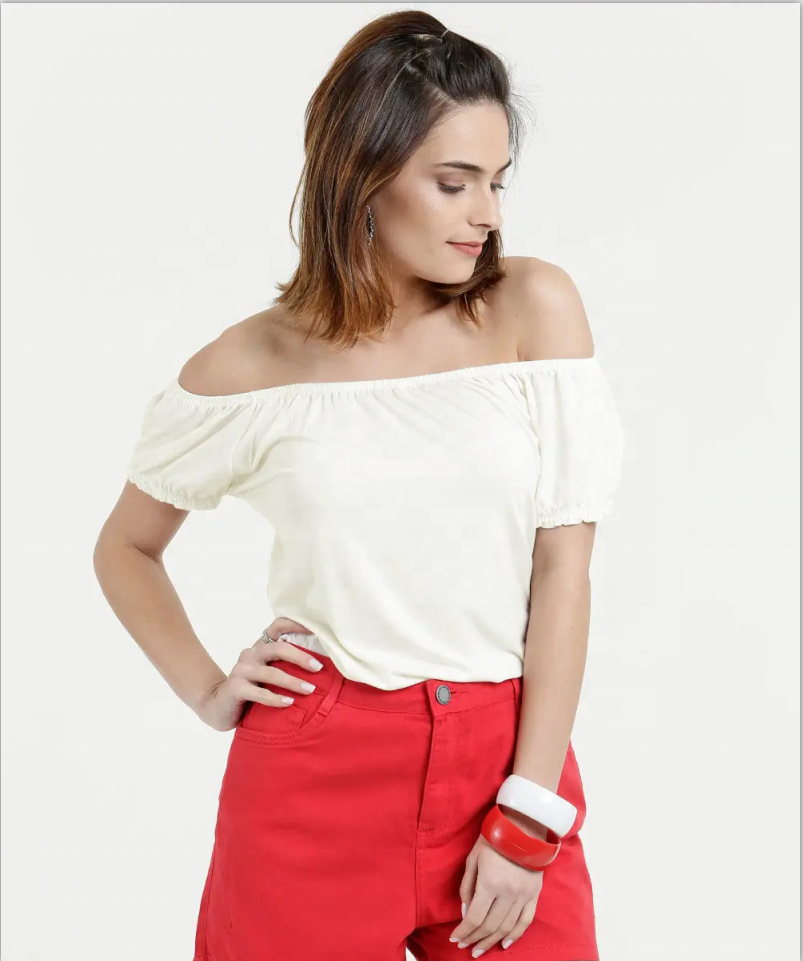 Blusa feminina de chiffon sem ombro no verão