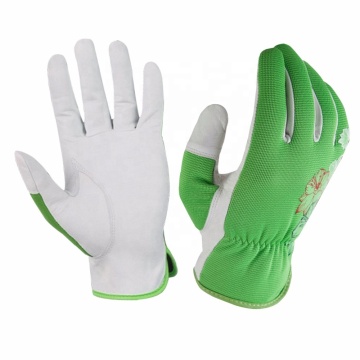 GS1011 Green Leather Safety Gloves for Women - Gardening Ladies Work Gloves
