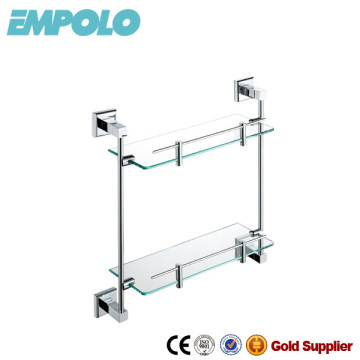 Bathroom accessories double tier glass shelf,wall hanging glass shelf with rail