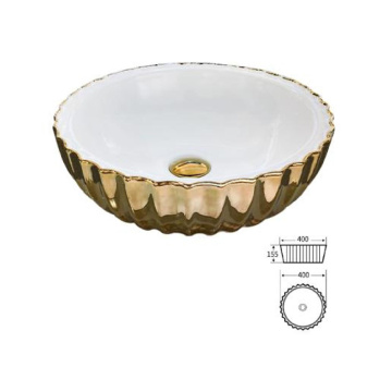 Gold above counter round Ceramic Art Basin