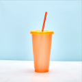Portable color changing plastic water cup with straw