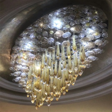 Custom Handmade Water Drop Glass Chandelier for Hotel Lobby Ceiling