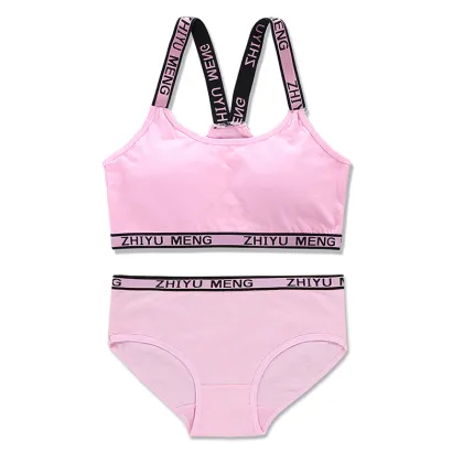 Cotton Girls Bra and Panty Sets: Teenage Girls' Padded Training Bra and Panties for Kids' Sports