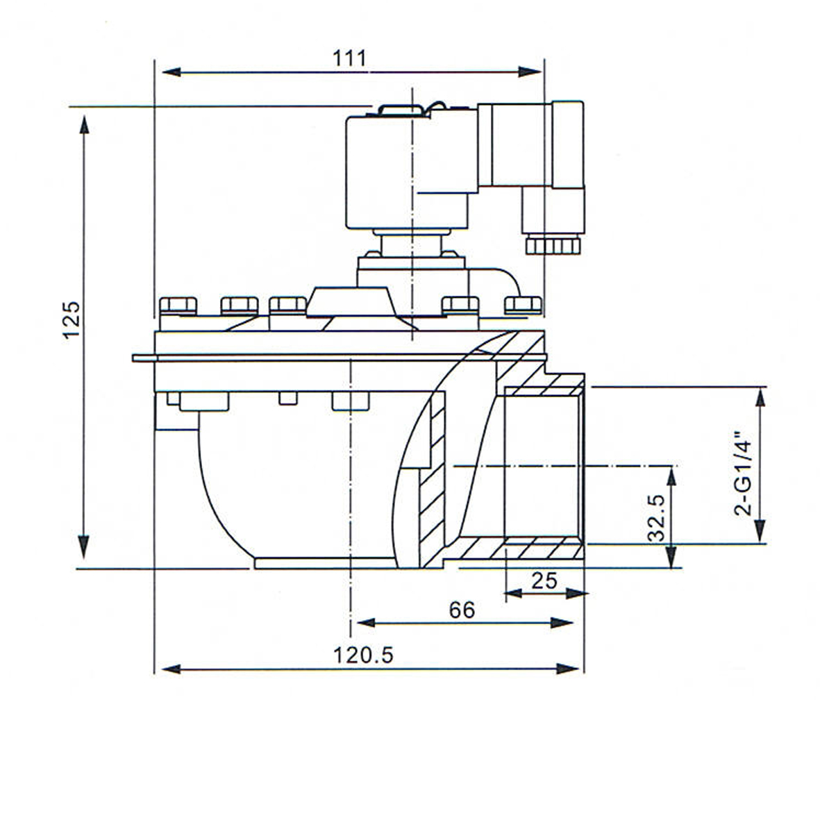 Overall Dimension of CA35T Right Angle Type Solenoid Pulse Valve: 