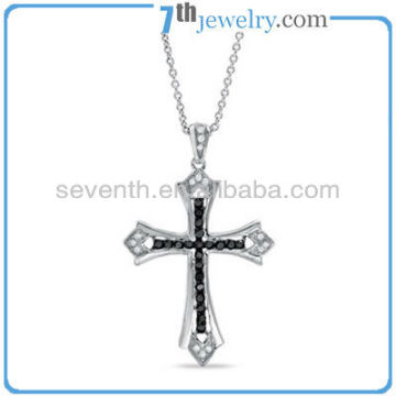 Mens Cross Shaped Pendant Gold Plated Brass Pendant With White CZ Diamonds