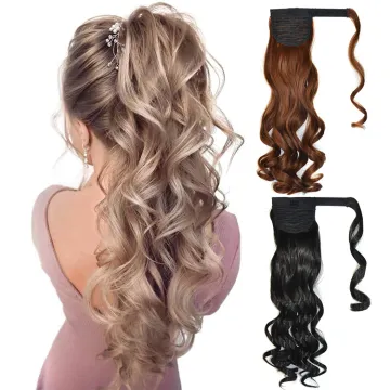Long Wave Ponytail Wrap Around Ponytail Clip in Hair Extensions Natural Hairpiece Headwear Brown Gray Synthetic Hair