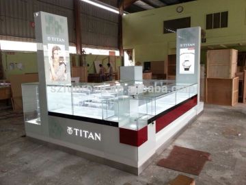 MDF display counters for watch kiosk designs in shopping center with illumination
