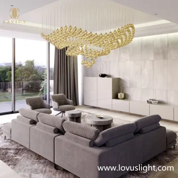 Light luxury golden custom metal sphere shape chandelier Villa living room project chandelier Popular chandelier