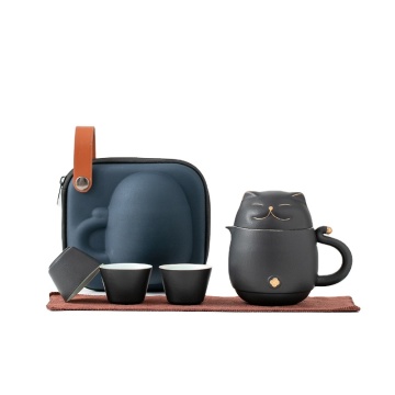 Cute Cat Tea Cup Set with Filter and Porcelain Teapot