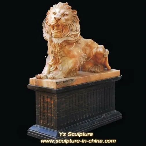 Natural Pink Stone Lion Sculpture Carving (AMS-A039)