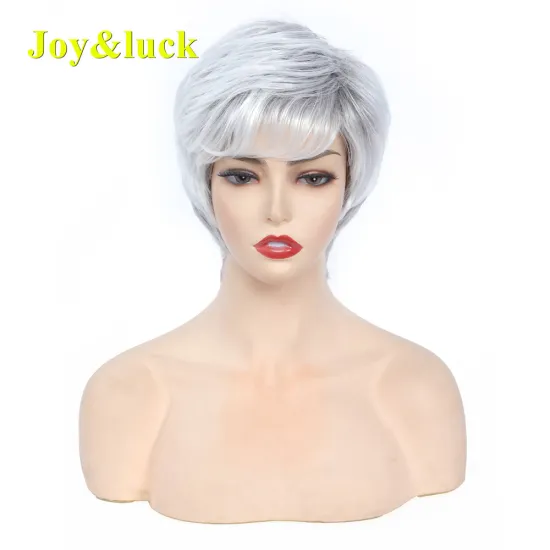 Wholesale Wigs for Women Ladies Hair Woman Cosplay Party Dark Root Ombre Silver Gray Natural Straight Short Synthetic Hair Wigs