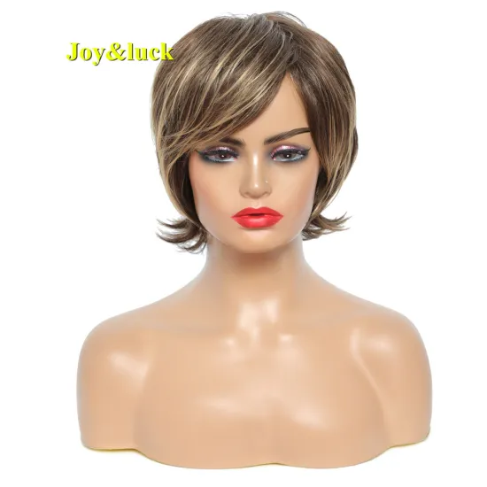 African Ladies Women Hair Wig Free Part Wholesale Wigs With Bangs Brown Ombre Blonde Natural Straight Short Synthetic Hair Wigs