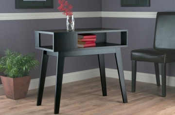 Wooden Open Shelf Modern Black Foyer Console Table