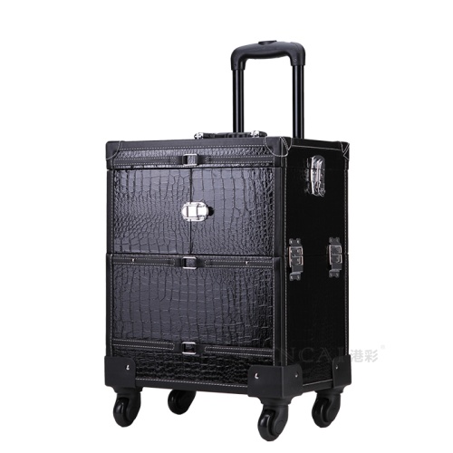Black leather rolling cosmetic train case for cheap