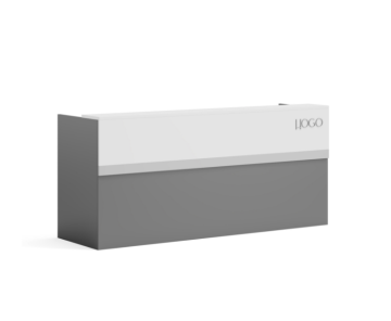Modern Gloss Grey Reception Desk with Quartz Countertop Wooden Front