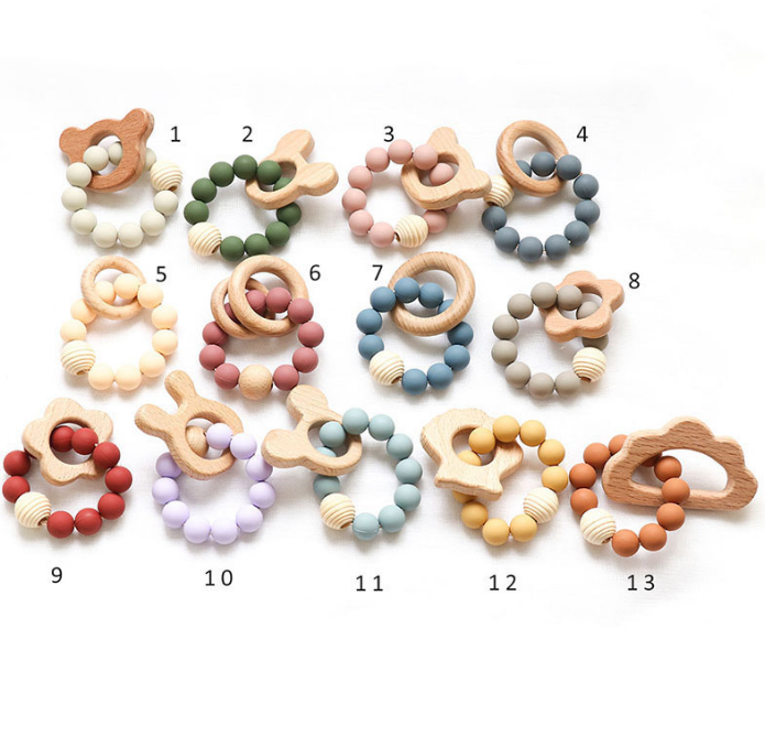 Silicone Beech Wooden Ring Teething Toys